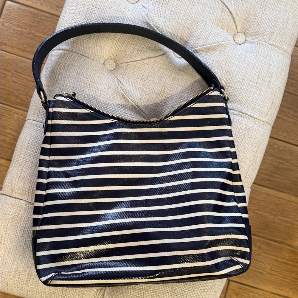 kate spade Navy and White Striped Shoulder Bag with Front Zippers - Picture 10 of 10